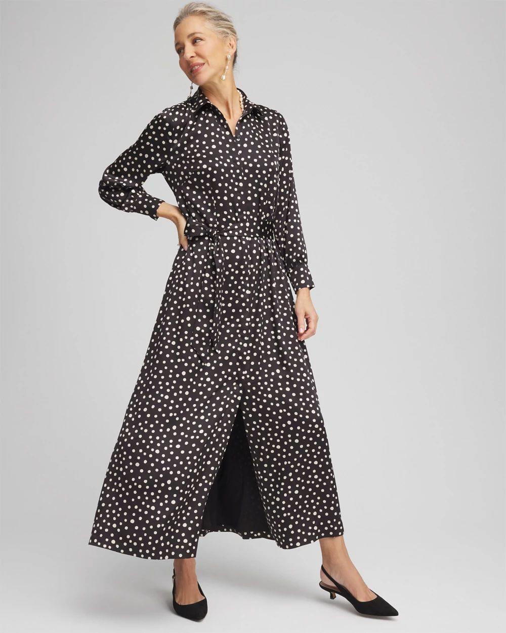 トップス polka dot shirt dress She + Sky Front Zip Polka Dots Cap Sleeve Midi Dress – The